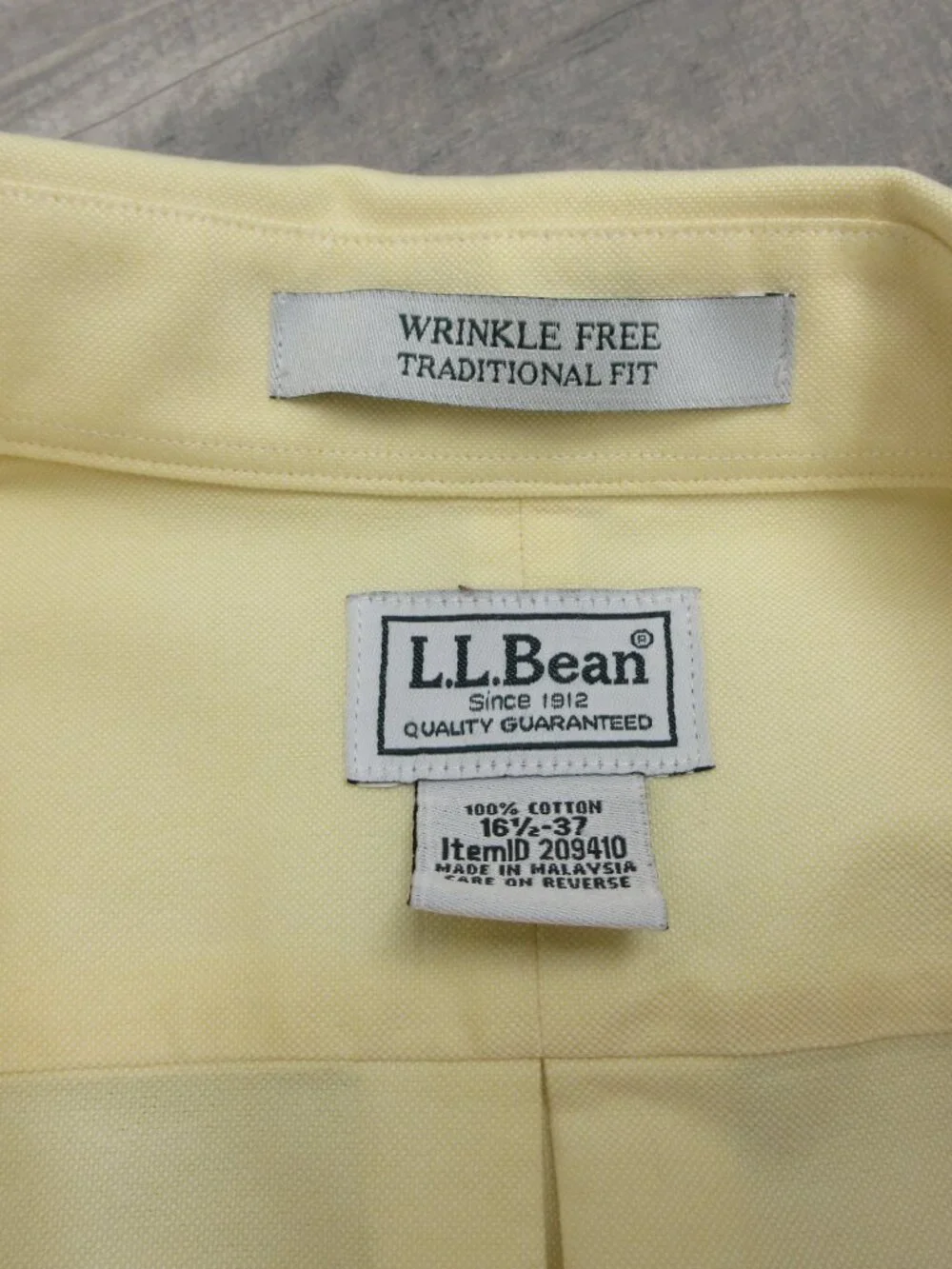 LL BEAN BUTTON DOWN SHIRT MEN'S L LARGE 16 1/2-37 LIGHT PALE YELLOW LONG SLEEVE
